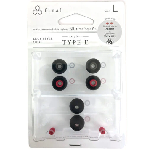 Final Audio Black+Black/Red Silicon Type E Tips Kit With Case And Nozzle Adapter -Headphone Discount Store large package